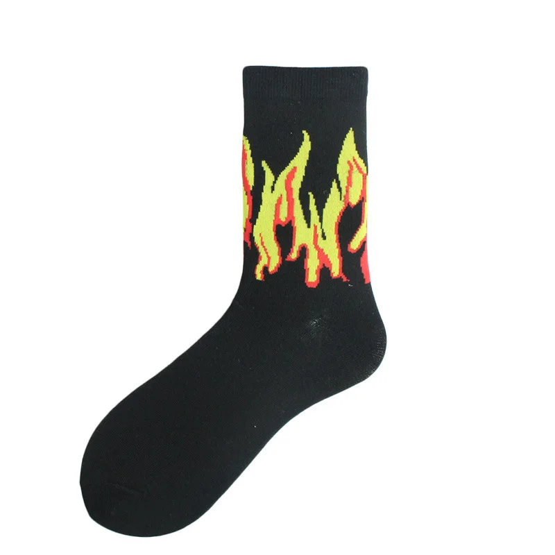 Unisex Harajuku style flame mid-tube cotton socks street hip-hop skateboard men\'s and women\'s sports Novelty socks