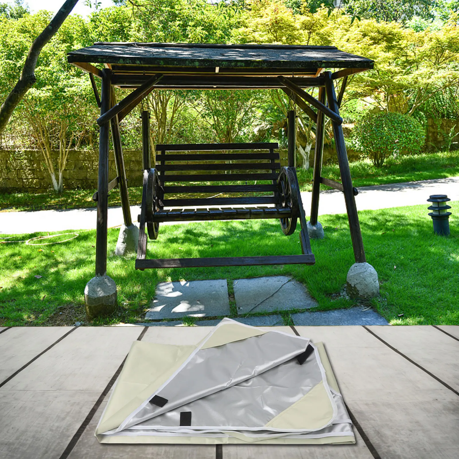 10) Garden Swing Canopy Waterproof 210D Oxford Cloth Suitable for Three seat Swings Beige/Coffee/Green 10) Garden