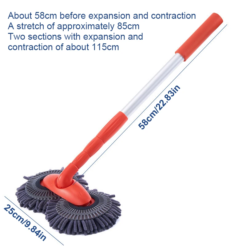 ممسحة تلسكوبية ثلاثية الأقسام للسيارة ، رأس فرشاة مزدوجة دوارة ، ممسحة غسيل تلقائي ، تنظيف نافذة السقف ، ملحقات الصيانة