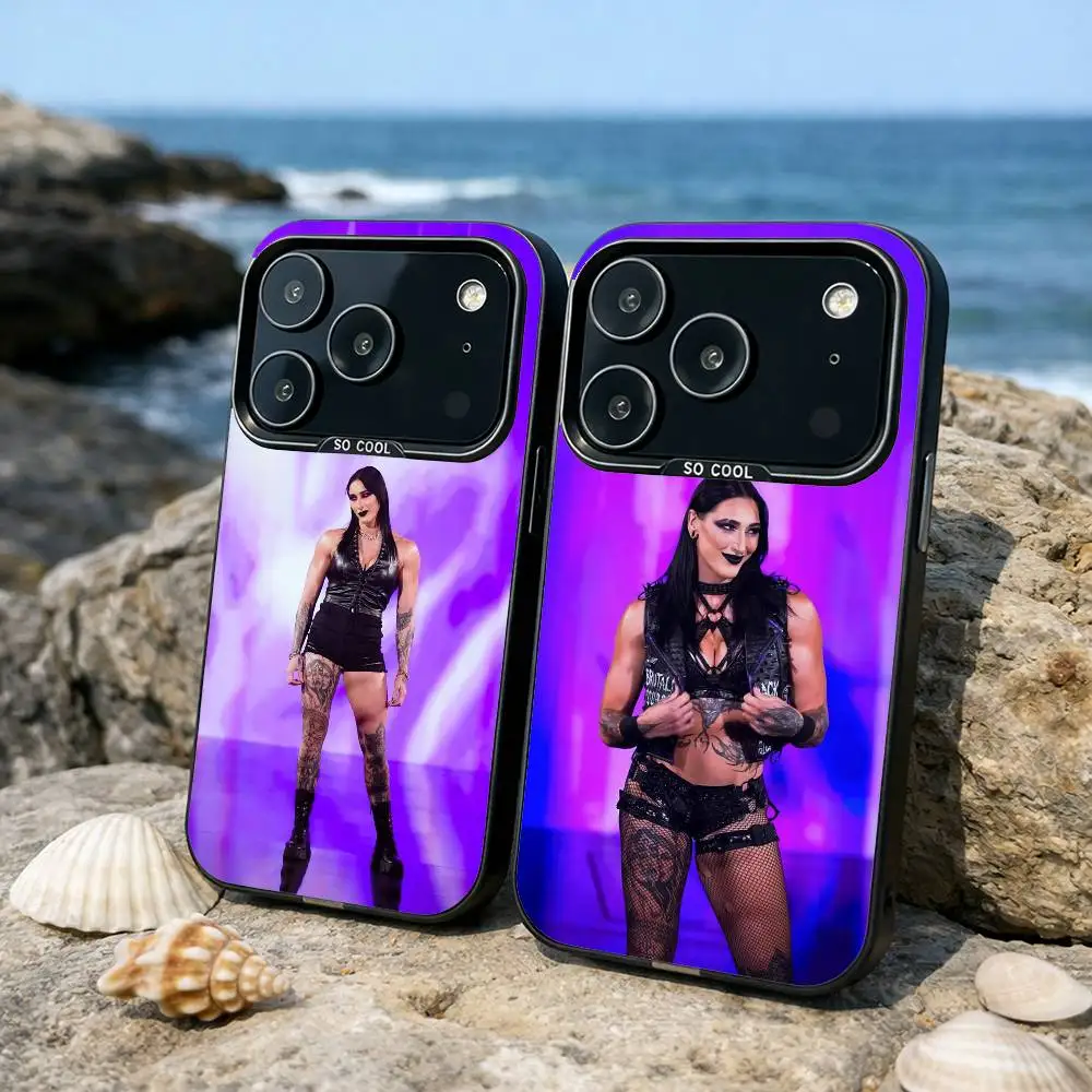 

R-Rhea Ripley Wrestler Phone Case For iPhone17 16 15 14 13 12 Pro Max Grey Black Matte Laser Metallic Aurora Funda