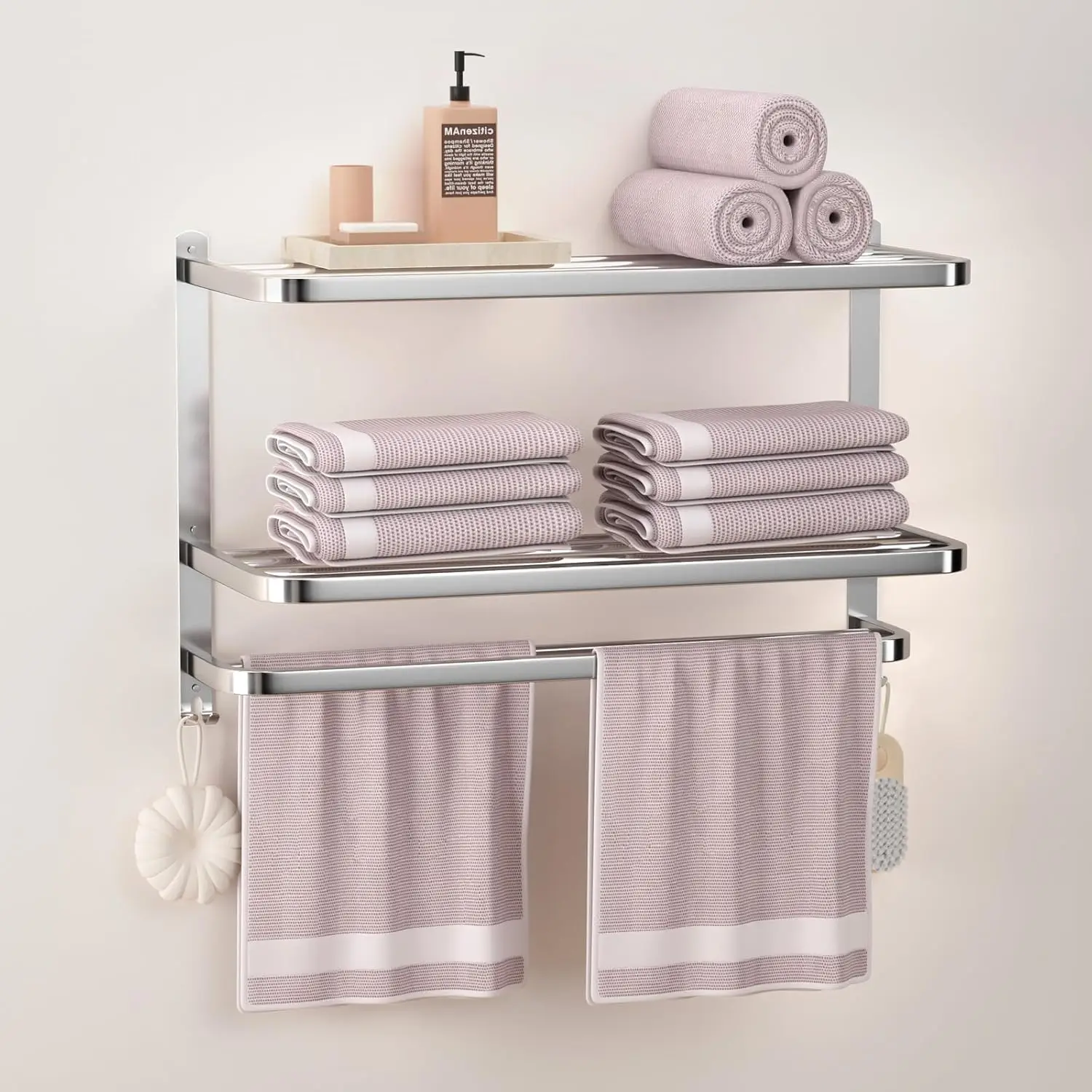 

23 Inches 3-Tier Towel Racks for Bathroom with Towel Bars Multilayer Hotel Towel Shelf Stainless Steel Wall-Mounted Br
