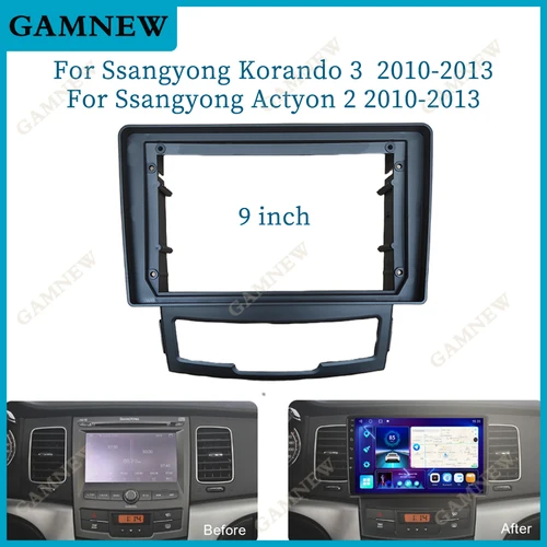 Imagen 1 del producto Adaptador de Fascia de marco de coche de 9 pulgadas, Kit de Panel de montaje de tablero de Audio de Radio Android para Ssangyong Korando 3 Actyon 2 2010-2013