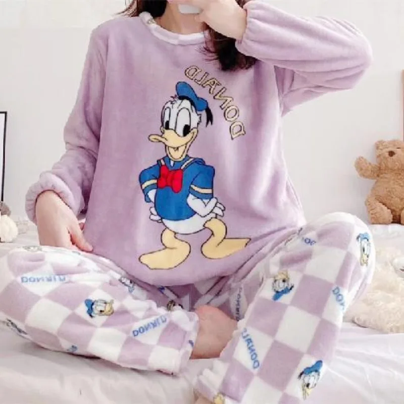 Disney Mickey Minnie Donald Duck Cinnamoroll Hello kitty cute creative cartoon soft and comfortable flannel home clothes set