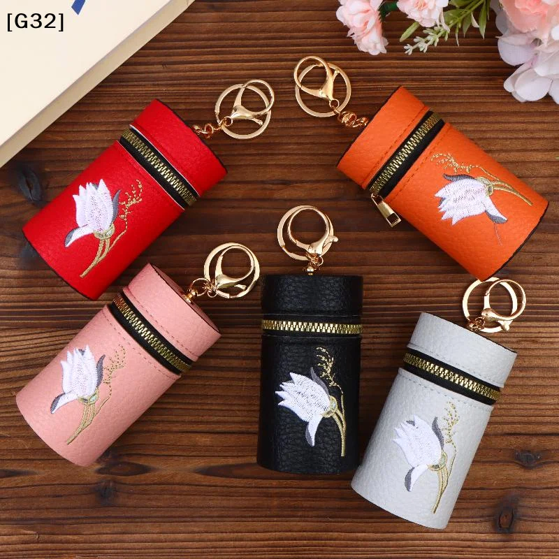 Elegant Embroidery Flowers  Purse Portable Mini Lipstick Pouch Keychain Pendant Fashion Earphone Storage Bag For Women Gift[G32]