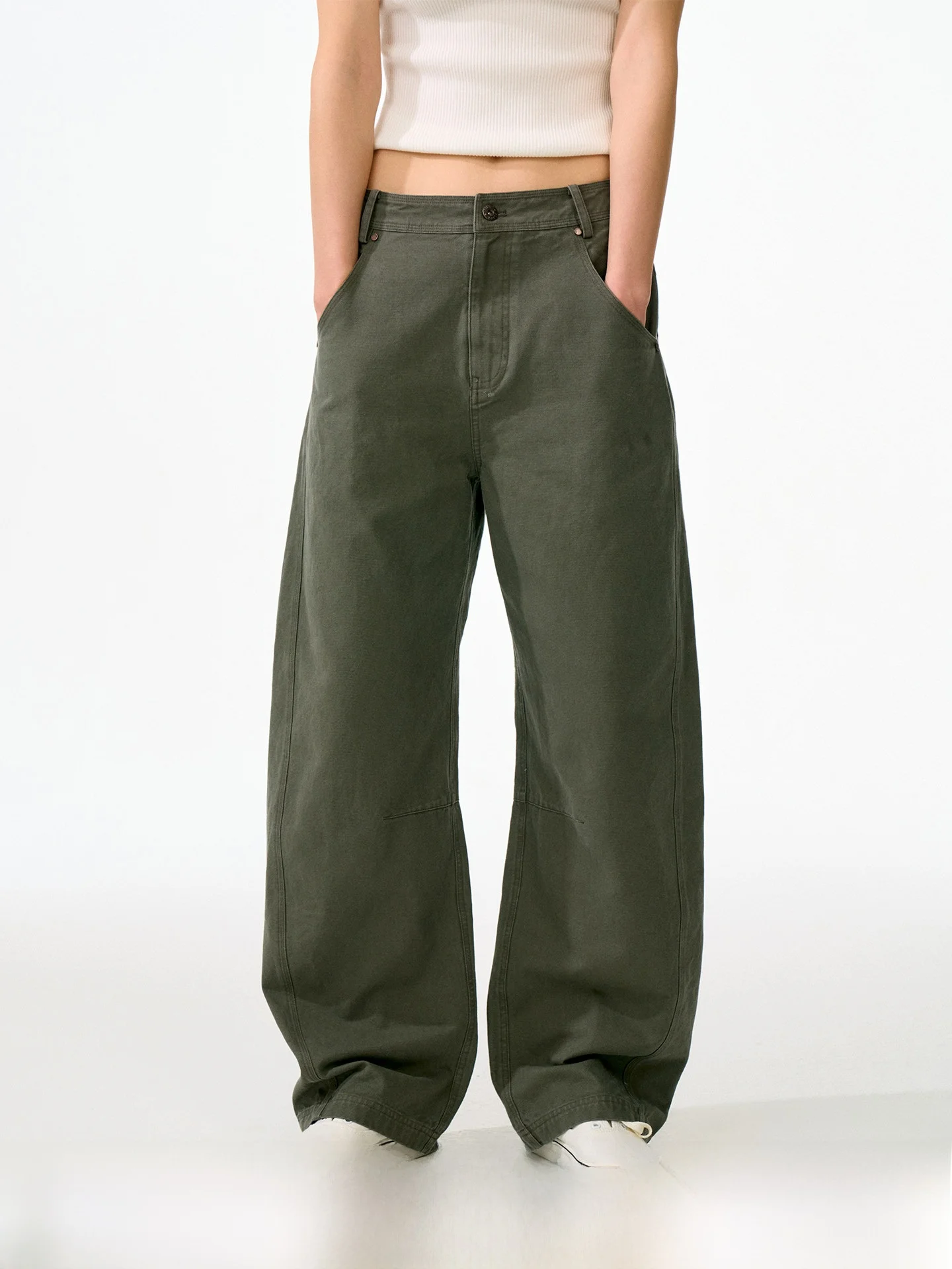 

Firstfloor 90s Washed Vintage Low Waist Casual Work Pants Unconstrained Cotton Ladies Fashion Summer Season Button Fly