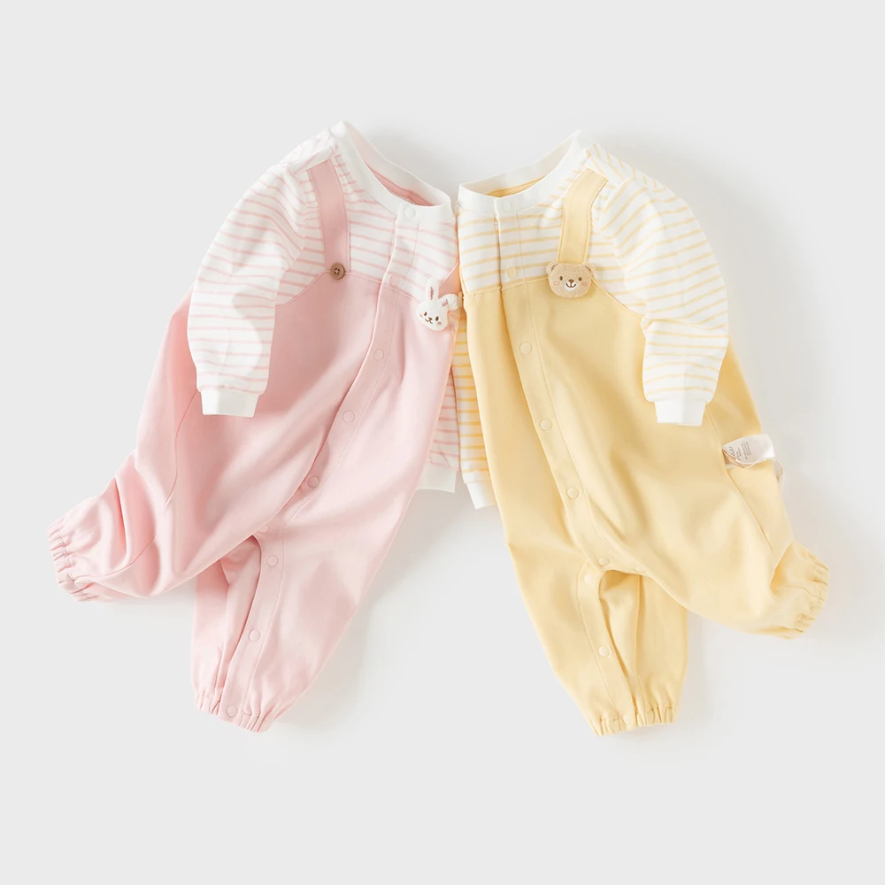 Dave Bella Children Jumpsuit Newborn Spring Clothes Autumn Girls Rabbit Pink Romper Cotton Boys Bear Yellow Creeper DB1260850