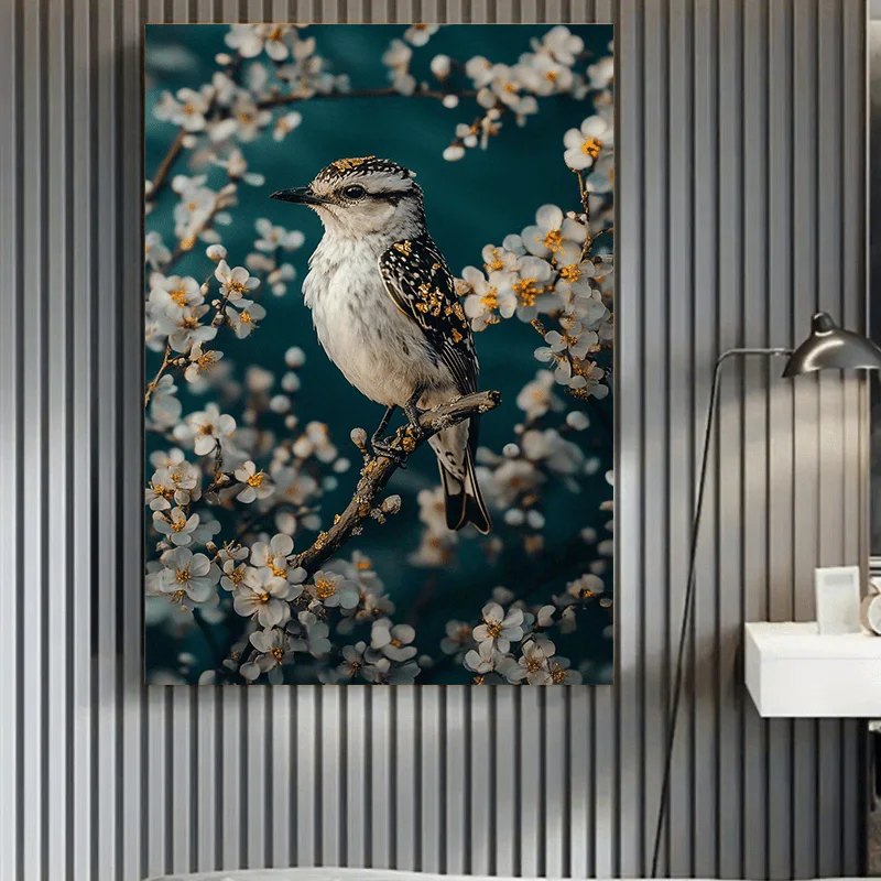 1 قطعة قماش بدون إطار جدار الفن قماش اللوحة الحديثة خمر الطيور وزهرة بيضاء فروع الحب طباعة مستوحاة من الطبيعة ، Waterproo #3