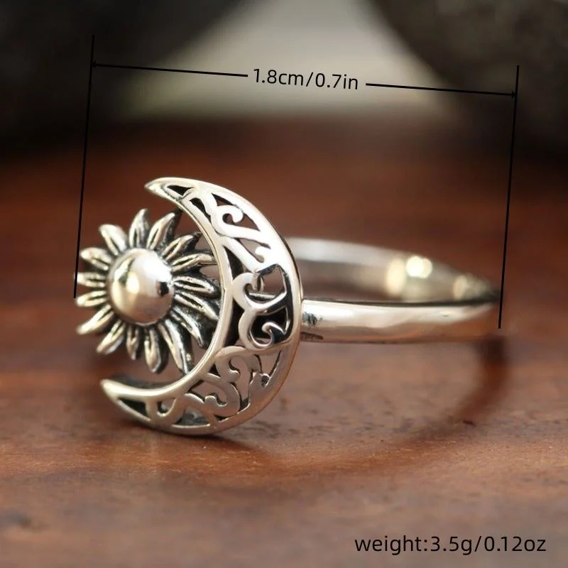 Vintage Simple Moon Sun Ring for Women Creative Delicate Antique Silver Color Party Holiday Jewelry Accessories