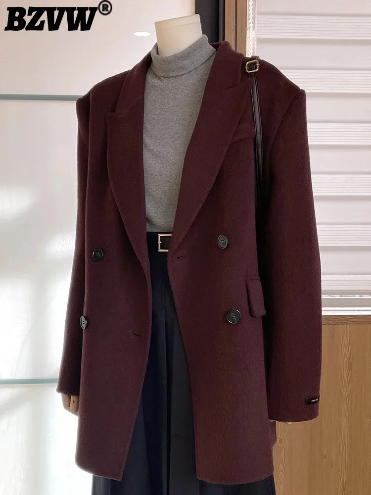 BZVW Korean Style Double Sided Woolen Blazer Women's Notched Long Sleeves Solid Color Minimalism Coats 2024 Autumn New 25Z1481