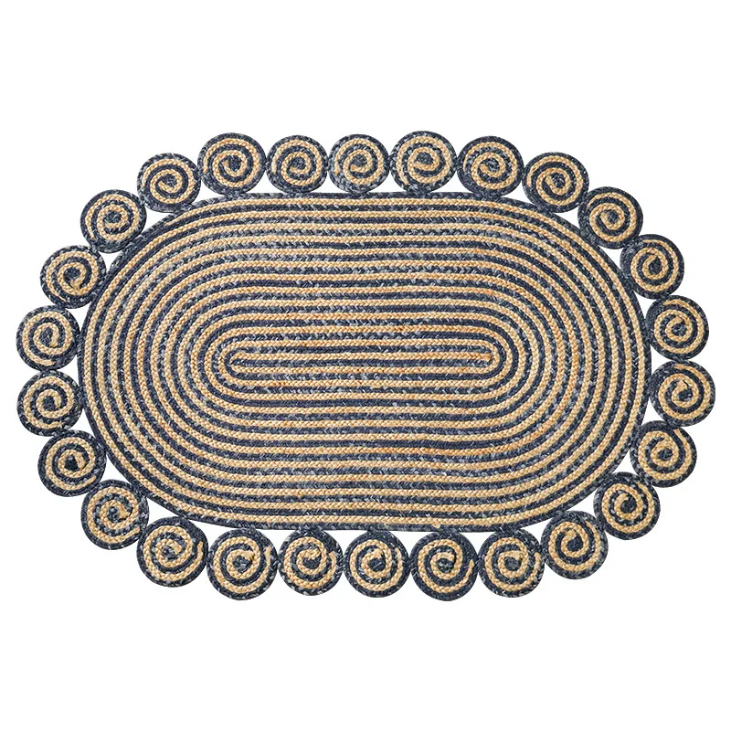 

Hand-woven light luxury round jute cotton carpet, living room table sofa floor mat, square bedroom bedside