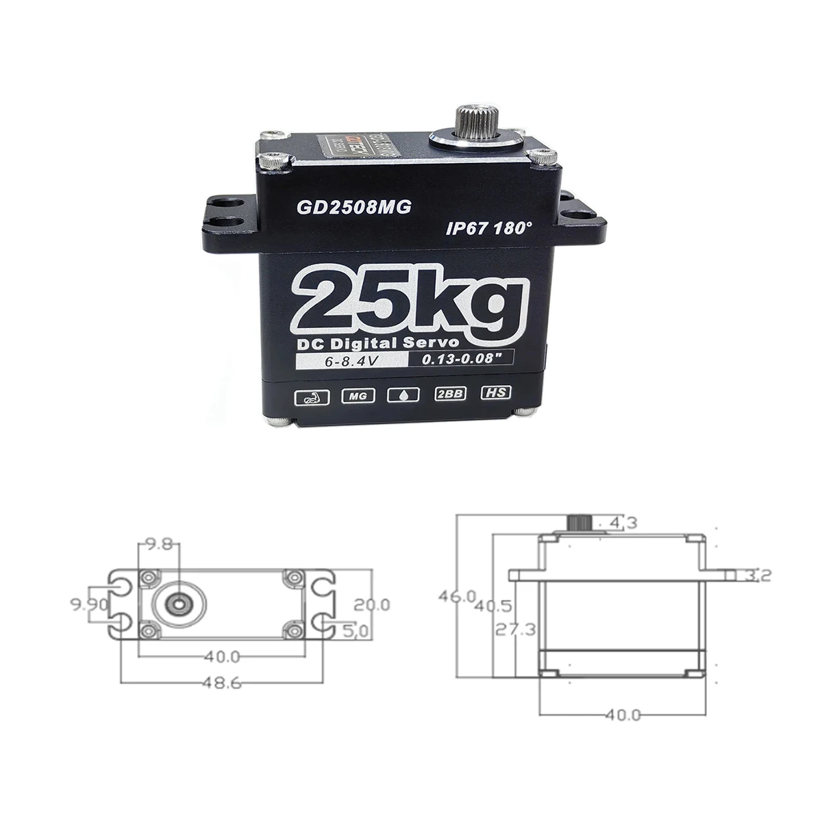 GOTECK 25 كجم مقاوم للماء سيرفو كامل ميتال جير عزم دوران كبير 8.4 فولت مع 25T سيرفو القرن ل 1/8 1/10 RC الزاحف سيارة روبوت شاحنة