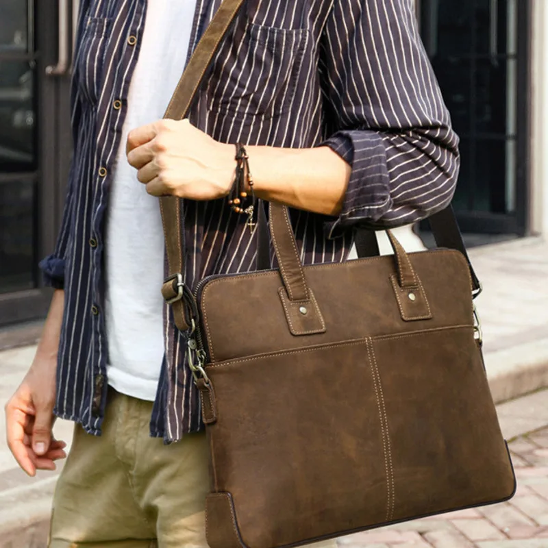 Fashionable British Style Cowhide Business Briefcase Suitable 15.6-inch Laptop Large Men File Genuine Bag Leather Briefcases Men