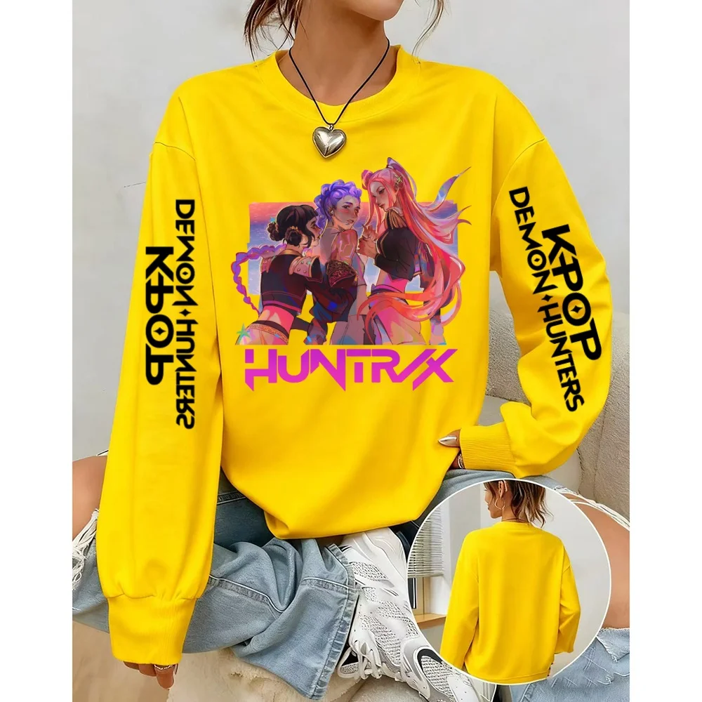 KPop Demon Hunter 미니멀리스트 알파벳 스웨트셔츠 여성용 슬리밍 뉴 스포츠웨어 라운드 넥 스트리트 스타일 후디