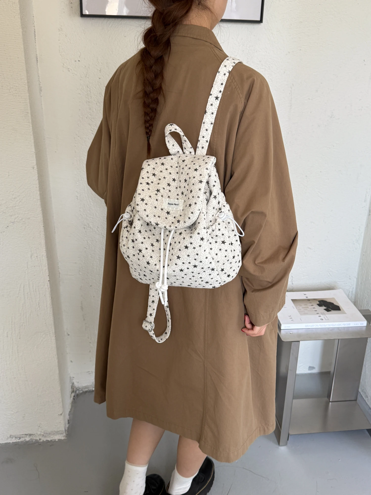 Korean Style Drawstring  Backpack Casual Travel Polka Dot Trendy Women's Bag Soft Handle Daily Use No Back Cushion