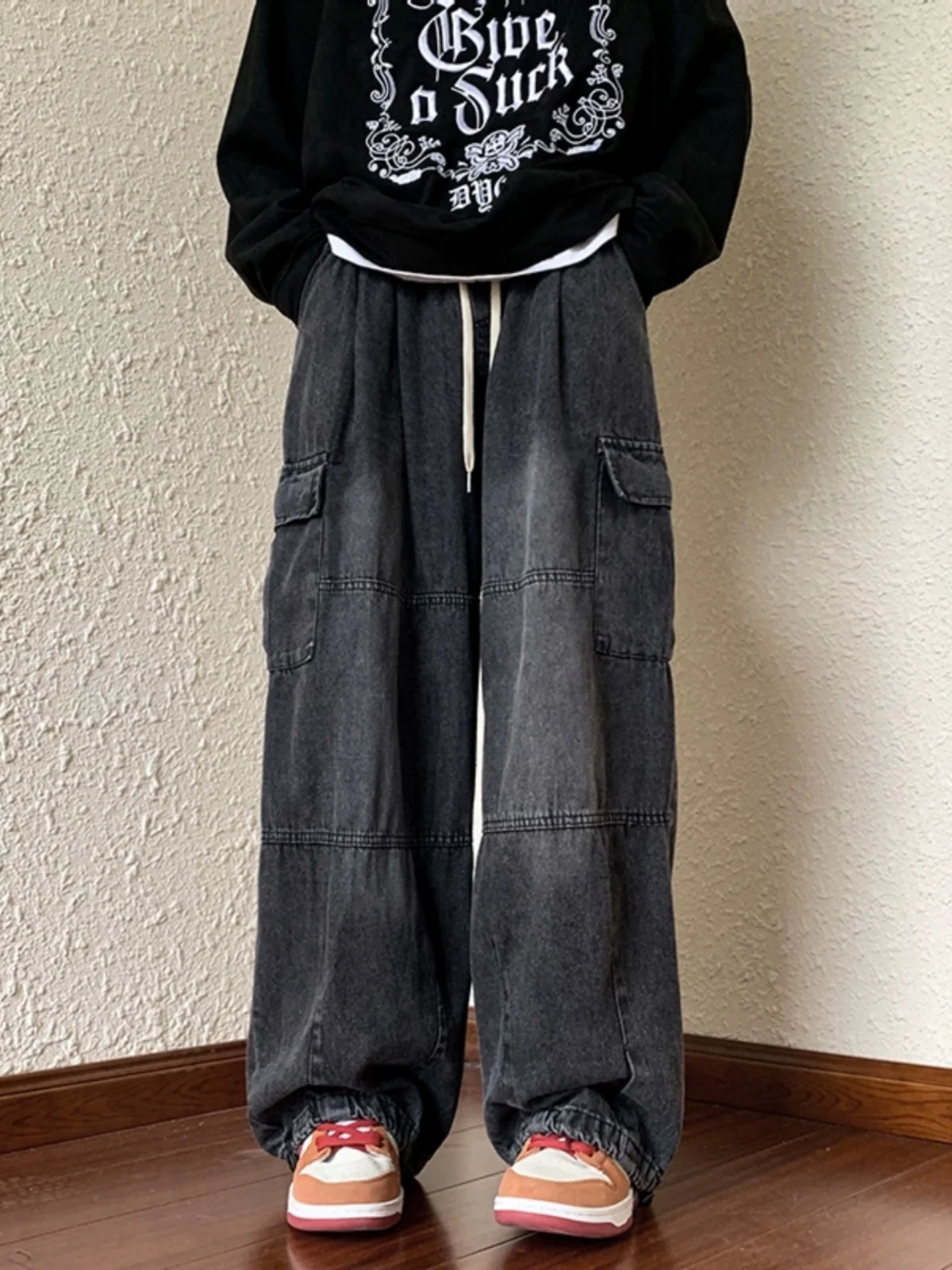 

Ретро-джинсы в американском стиле для мужчин: осенние, модные, в стиле хип-хоп, свободные, широкие, длинные брюки, повседневные, прямого кроя