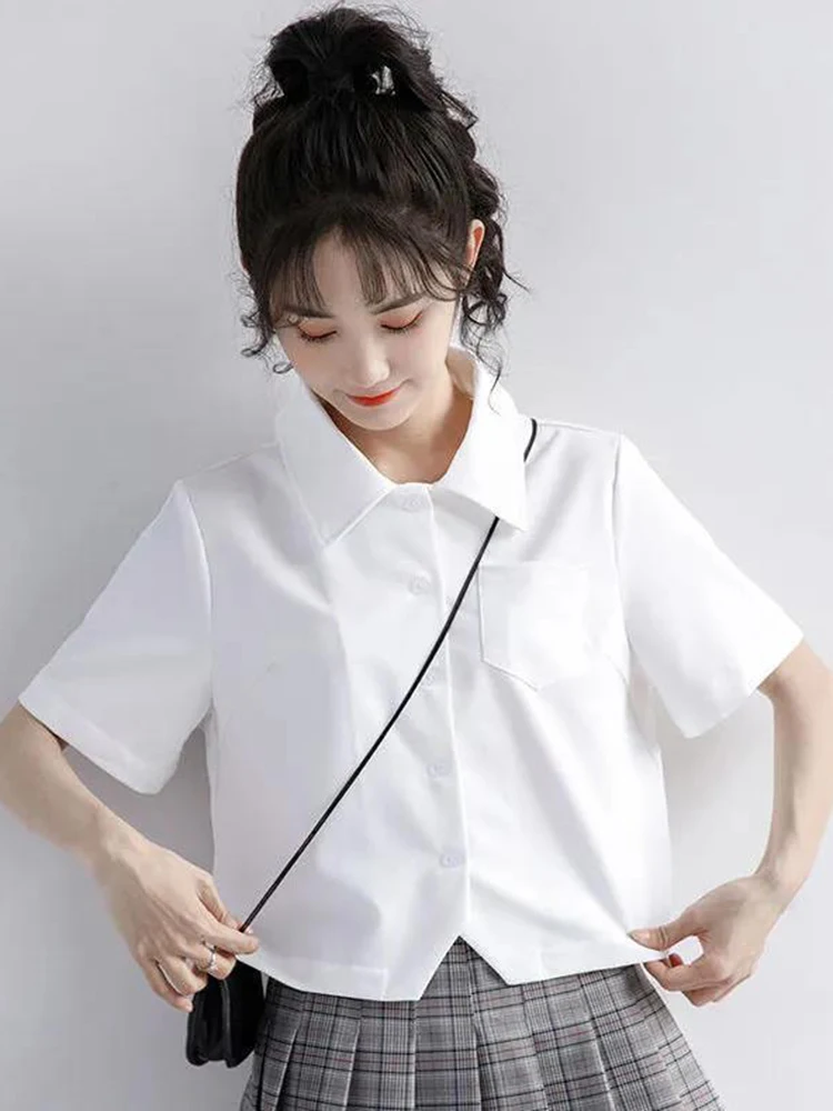 Zoki Jk Sweet White Shirt Women Casual Preppy Style Short Blouse Japan Cute Simple All Match Turn Down Collar Female Tops New