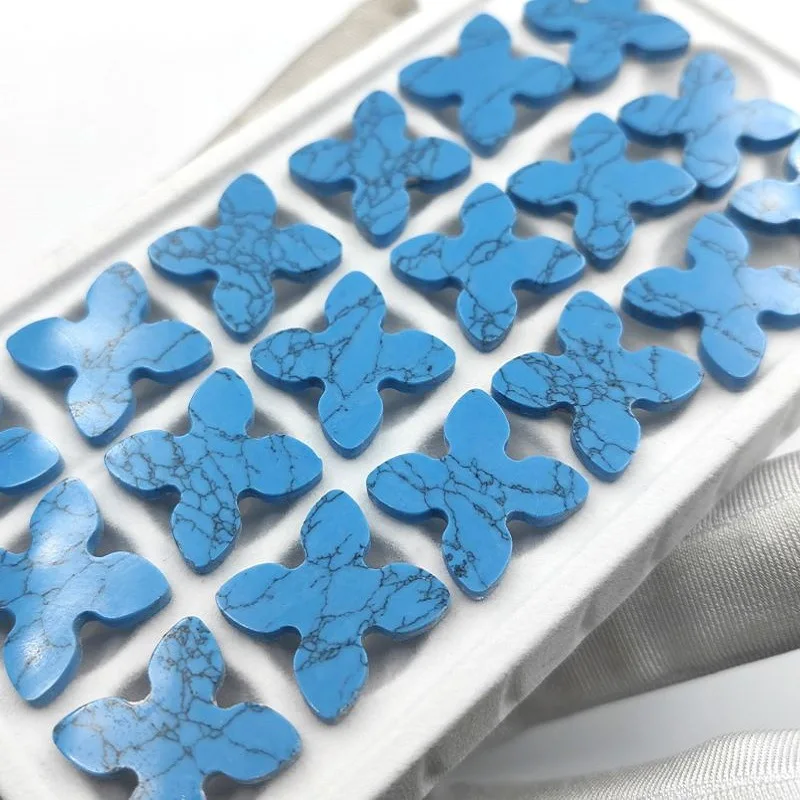 

200PCS/Lot 8x8x2-18x18x2mm Four Leaf Flowers Synthetic Blue TurquoiseWith Black Lines