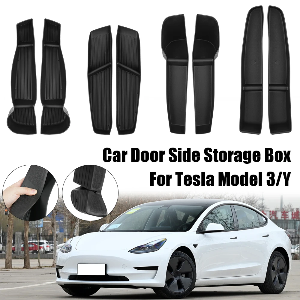 

For Tesla Model 3 Y Car Door Storage Cases Waterproof Box Holder Armrest Handle Tray Bin Garbage Organizer Interior Accessories