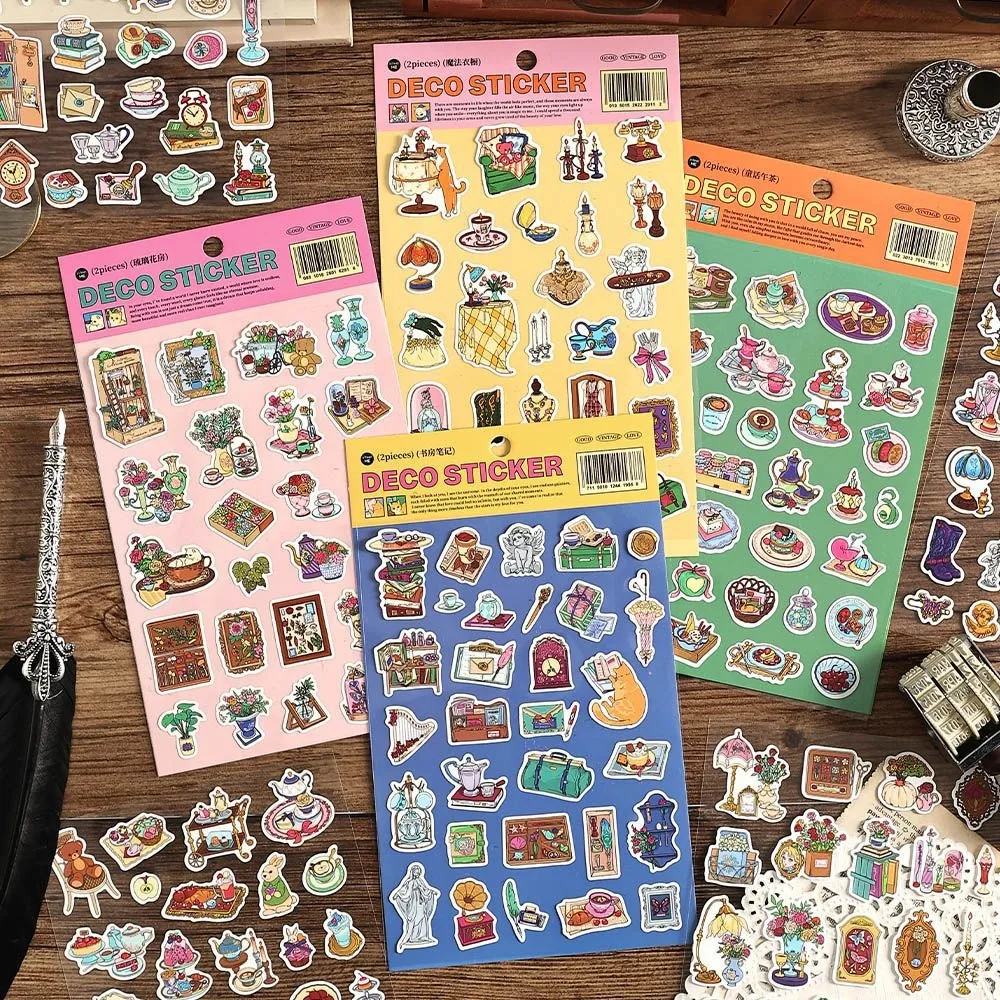 Pegatinas Vintage de plantas de té de la tarde, bonito diario basura, suministros para manualidades, álbum de recortes, bricolaje, Hobby, troquel de corte