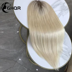 Pelucas frontales de encaje rubio ceniza para mujer, cabello humano completo, sin pegamento, liso, 13x6, HD, transparente, prearrancado