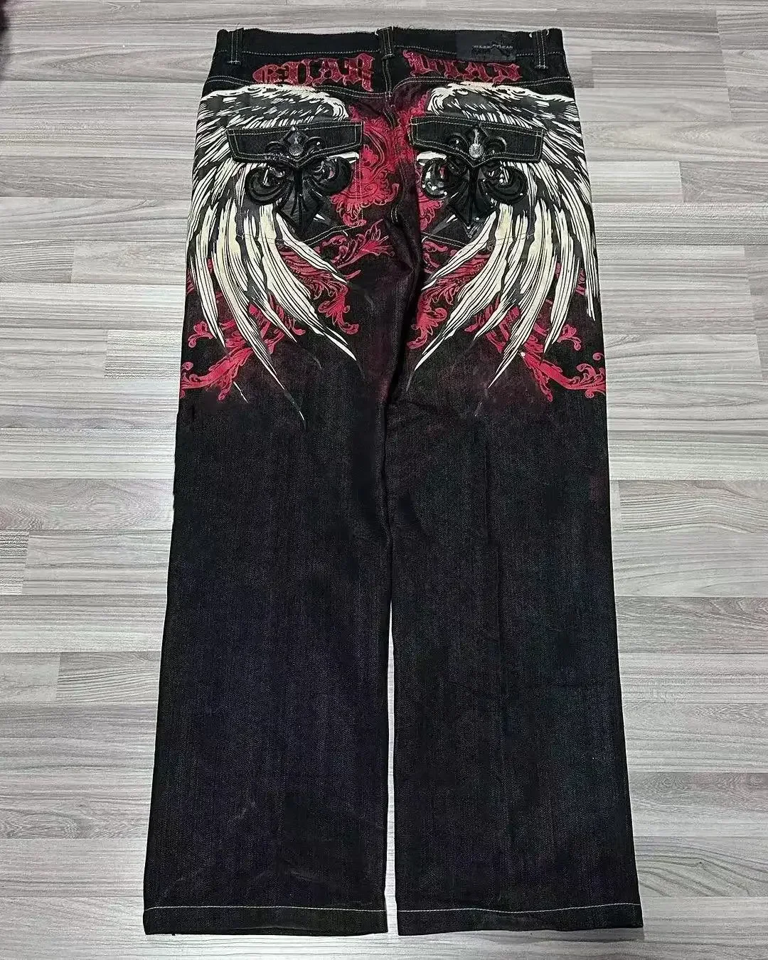 Pantalones vaqueros Vintage góticos Y2K, Jeans holgados con bordado de ala Harajuku, ropa de calle Punk Hip Hop, pantalones de pierna ancha, ropa de calle, nuevo