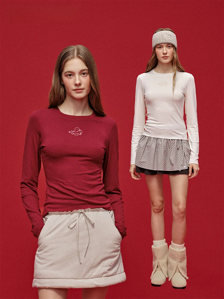 

Удобная женская футболка с круглым вырезом и принтом, повседневная, с длинным рукавом, Moonmoi, специальная новогодняя коллекция