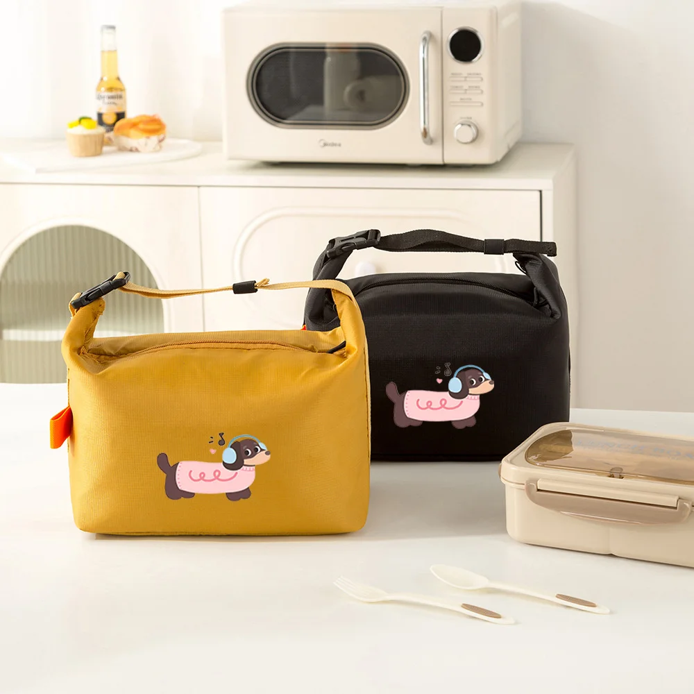 Fashionable and Simple with A Dachshund Wearing Headphones Print Pattern Insulated Lunch Bag for Office Workers, Large Capacity