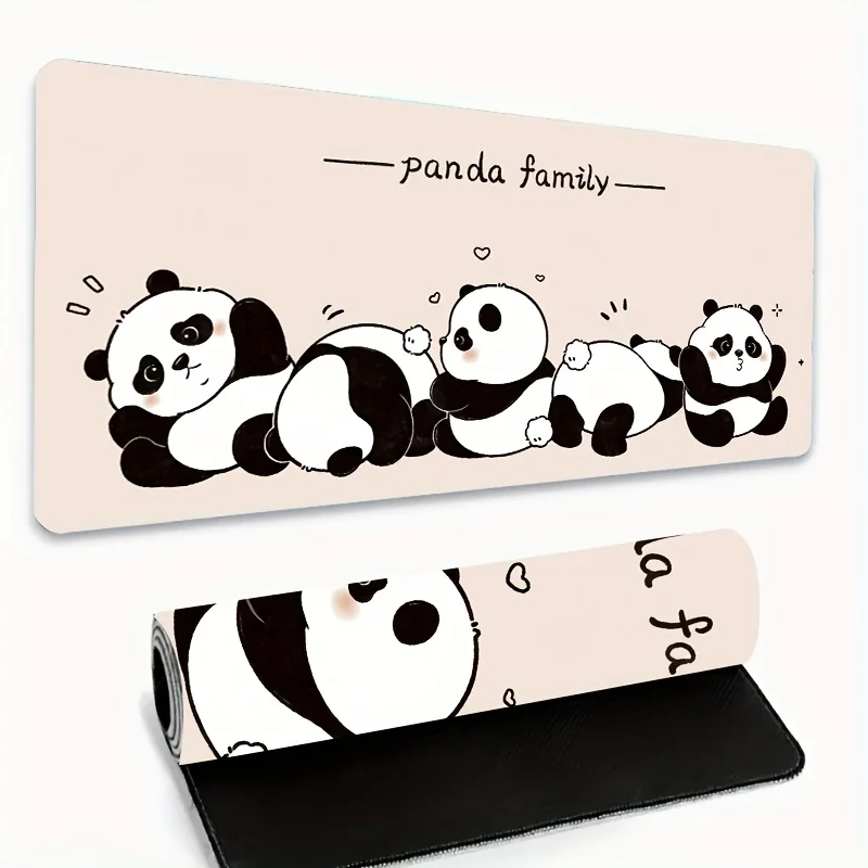 Cute Panda Family Gaming Mouse Pad Large Rubber Desk Mat for Office Home School Workstation