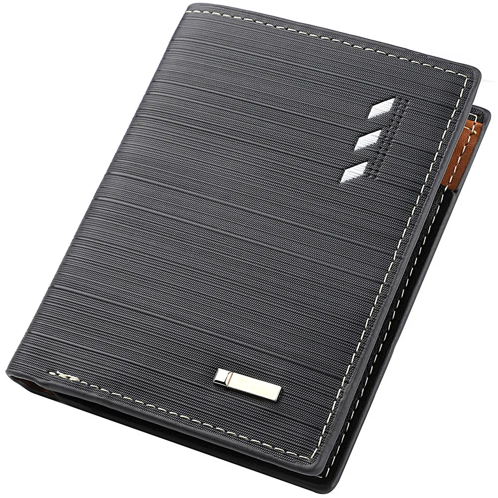 Business Men's Short Wallet Microfiber Synthetic Leather Short Wallets Men Stripe Male Purse Coin Pouch Multi-functional Cards