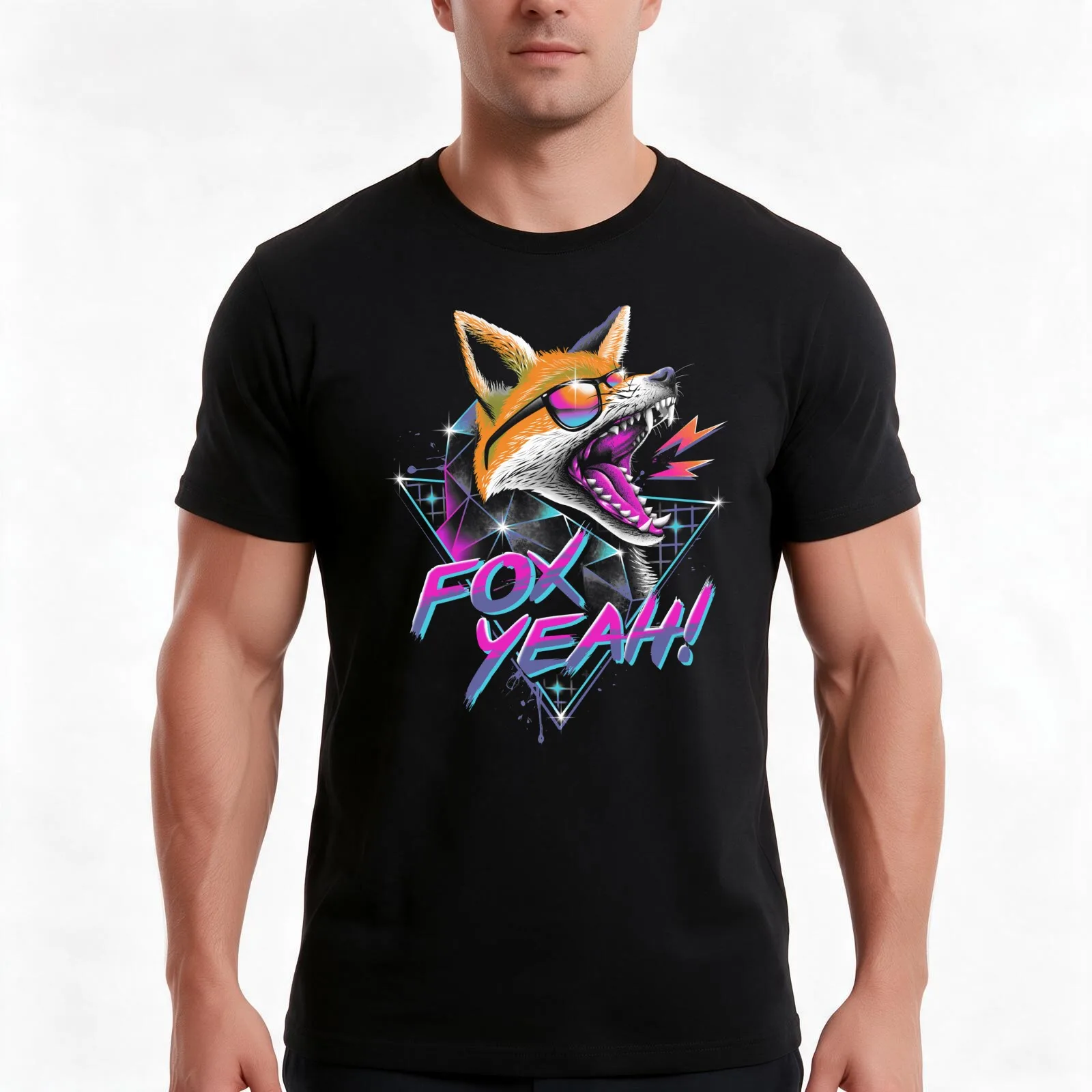 Fox Yeah! T-Shirt, Summer Casual Cotton Tee, Oversized Streetwear Tops, Vintage Graphic Print, Loose Fit Short Sleeve