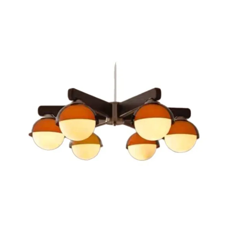 Medieval retro style solid wood chandelier, French simple living room main lamp, dining room bedroom study art glass chandelier