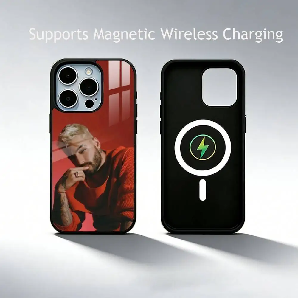 Latin Pop Maluma  Luxury Glass Phone Case For iPhone17,16,15,14,13,12,11 Plus,Pro Allows magnetic wireless charging