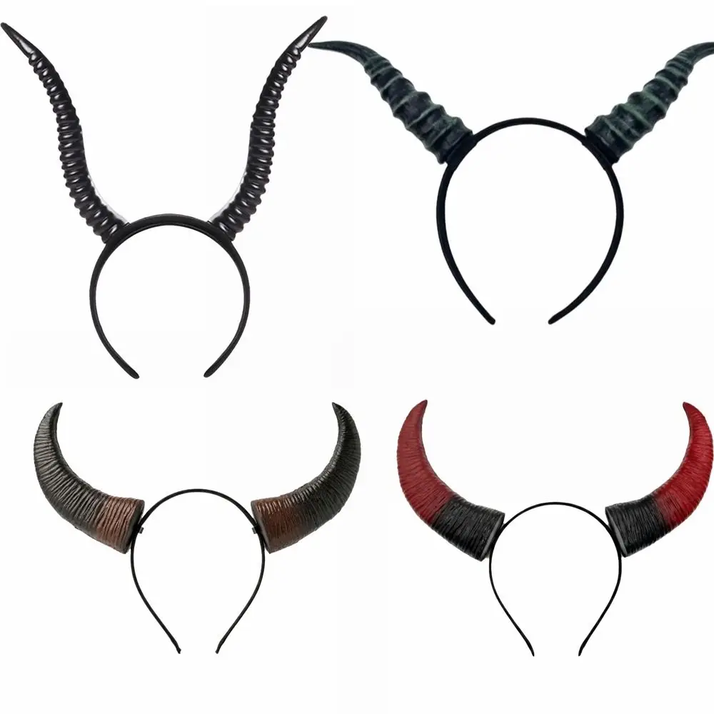 Gothic Demon Horns Headwear Cosplay Dark Style Halloween Devil Headband Headdress Decorative Cow Horn Hair Hoop Halloween Party 6