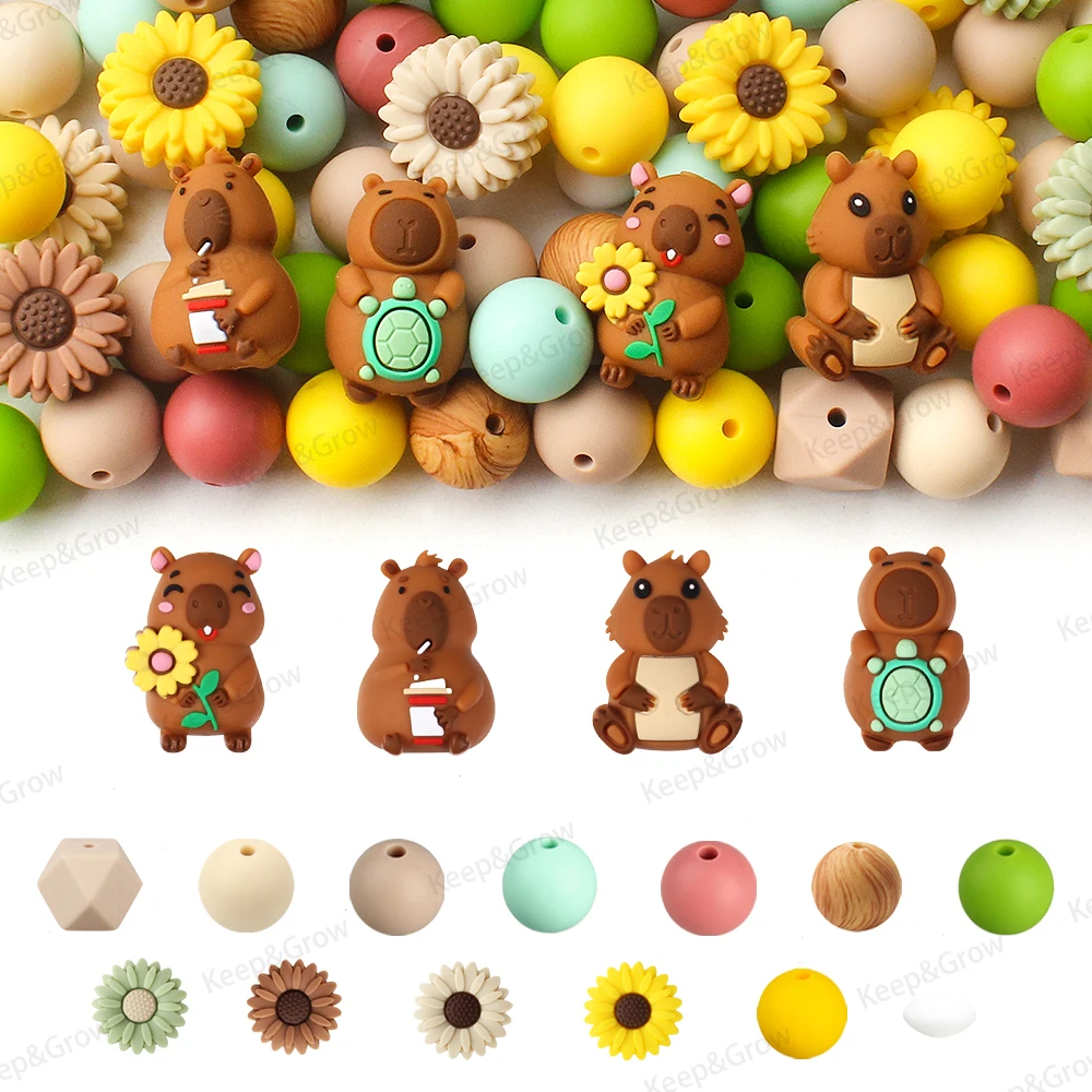 Cute Funny Capybara 3D Silicone Beads Flower Animals Theme Focal Bead Perfect for Jewelry Making DIY Pen Bead KeysChan Accessory