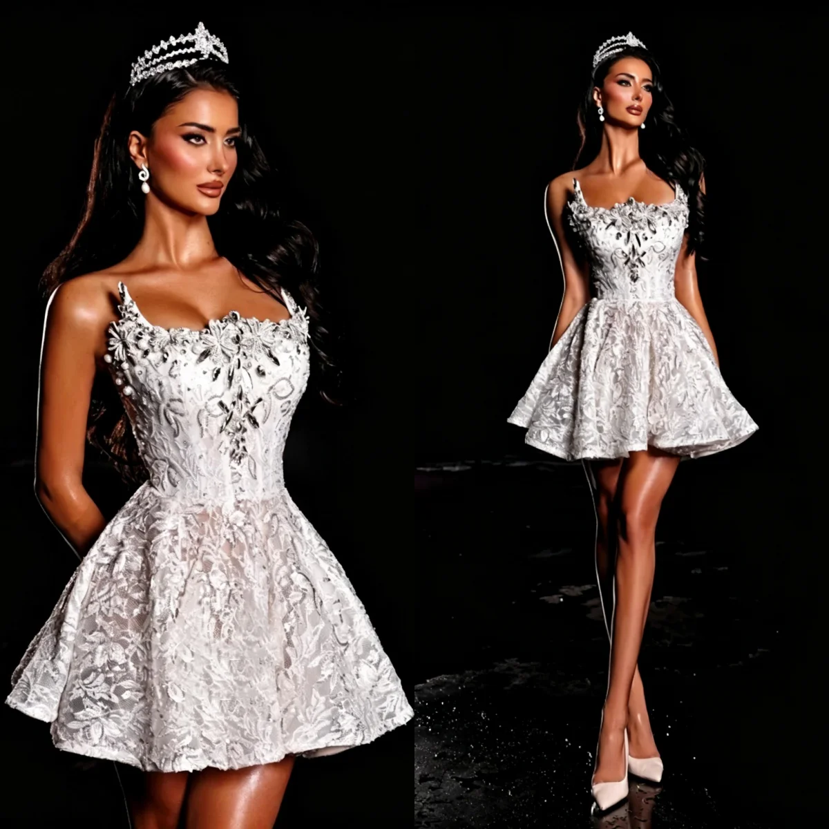 Unique Wedding Dresses Strapless Pearls Crystal Bridal Gowns A Line Appliques Sleeveless Princess Customized Vestidos De Novia
