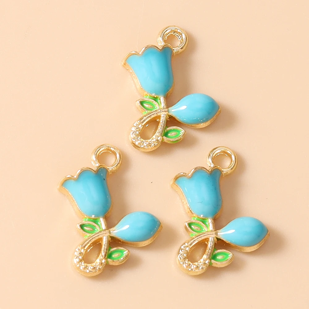 Leslie 20 Stück Charms, 11 x 12 mm, niedlicher bunter Rosenblüten-Charm-Anhänger für handgefertigte Ohrringe, Armbänder, Halsketten, Schmuckherstellung, Basteln – Detail 7