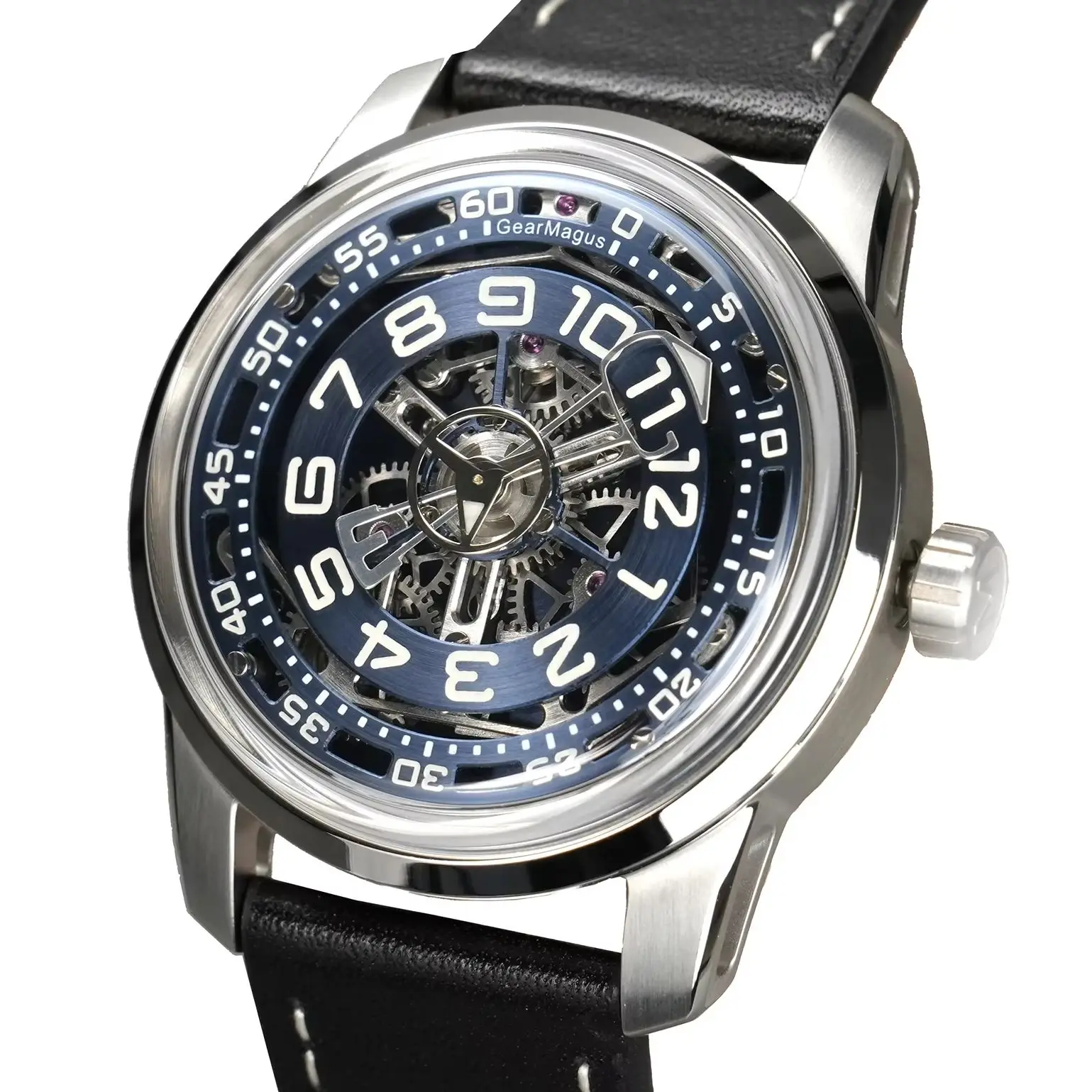 

OBLVLO Men Automatic Watch Luxury 42MM Mechanical Wristwatch 50m Waterproof Sapphire Mirror Luminous Skeleton Dial SW200