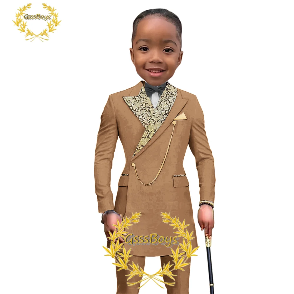 African Style Boys Jacket Pants 2 Piece Kids Suit Wedding Party Tuxedo Long Blazer for Child Custom Clothes