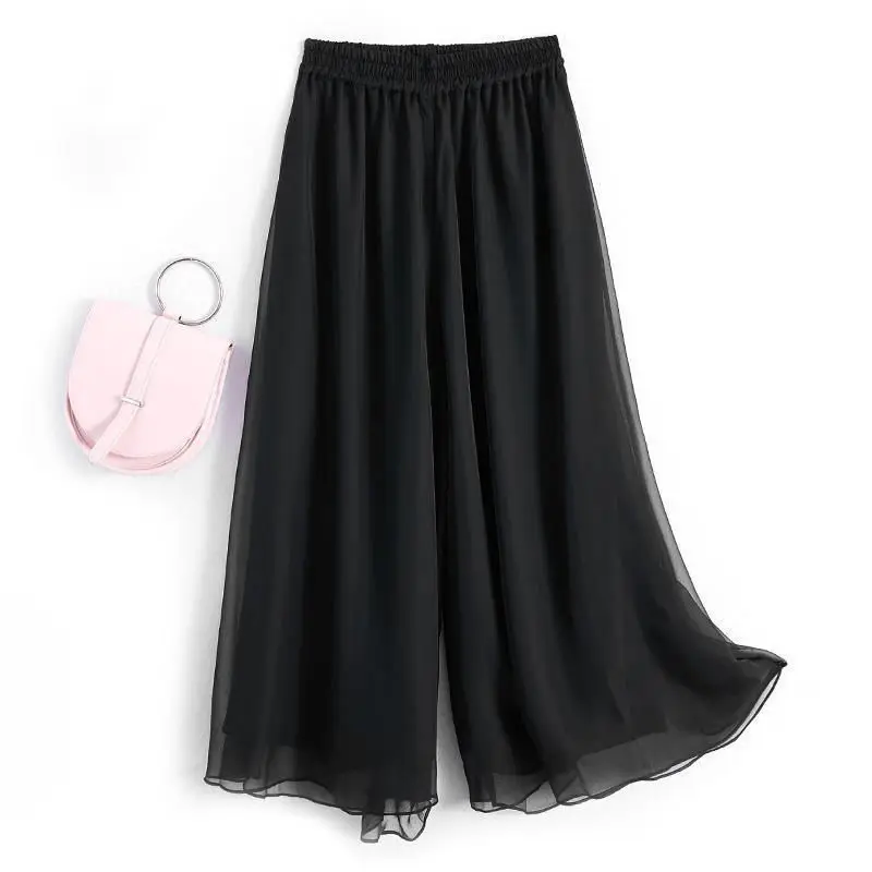 Casual High Waist Silk Chiffon Wide Leg Pants Women's Ethnic Dance Skirt Pants Asymmetric Korean Style Summer Collection