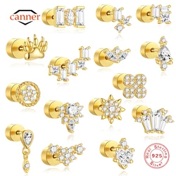 CANNER 1PC Smooth Cat Paw Cartilage Spiral Puncture 925 Sterling Silver Stud Earring For Women Ins Geometric Zircon Earring Gift