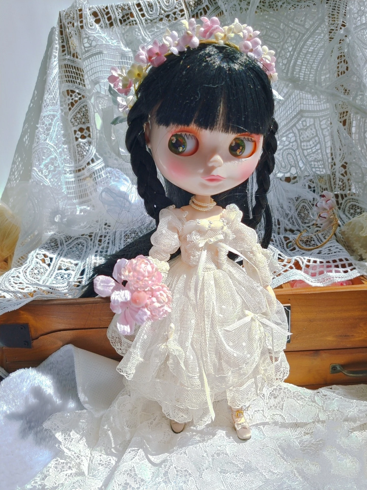 

Blythe clothes dress handmade Multilayer white gauze skirt 1/6 30cm BJD anime girl (Fit for Pullip,Ob24, Licca)