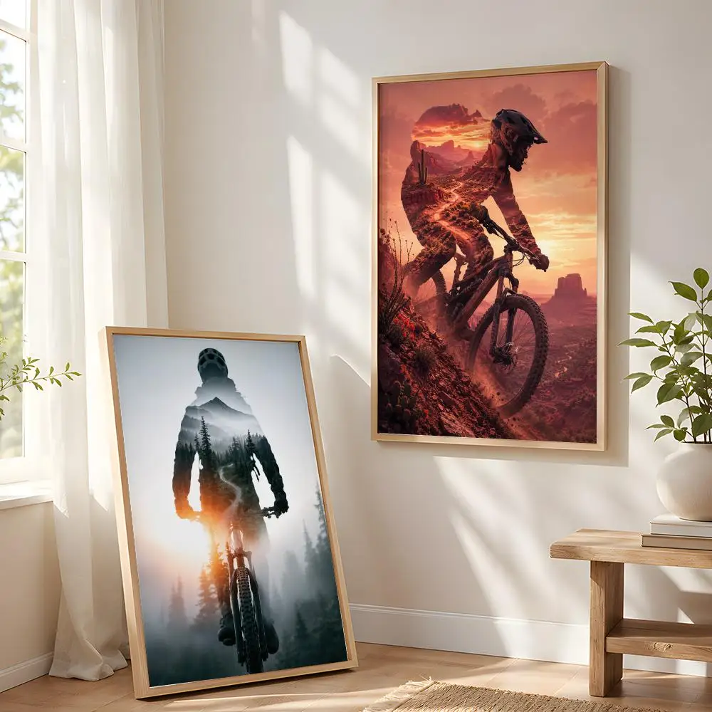 Mountain Biker Painting Calligraphy Canvas Poster Art for Bedroom Living Room Home Decor Wall Decoration Decals Gift