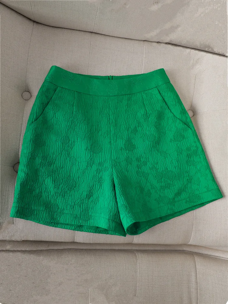 Tweedelige Set Van Shorts En Blazer Voor Dames Bedrukt Pak Voor Vrouwelijke Elegante Kleding Met Reliëf Groene Kaki Lente Zomer