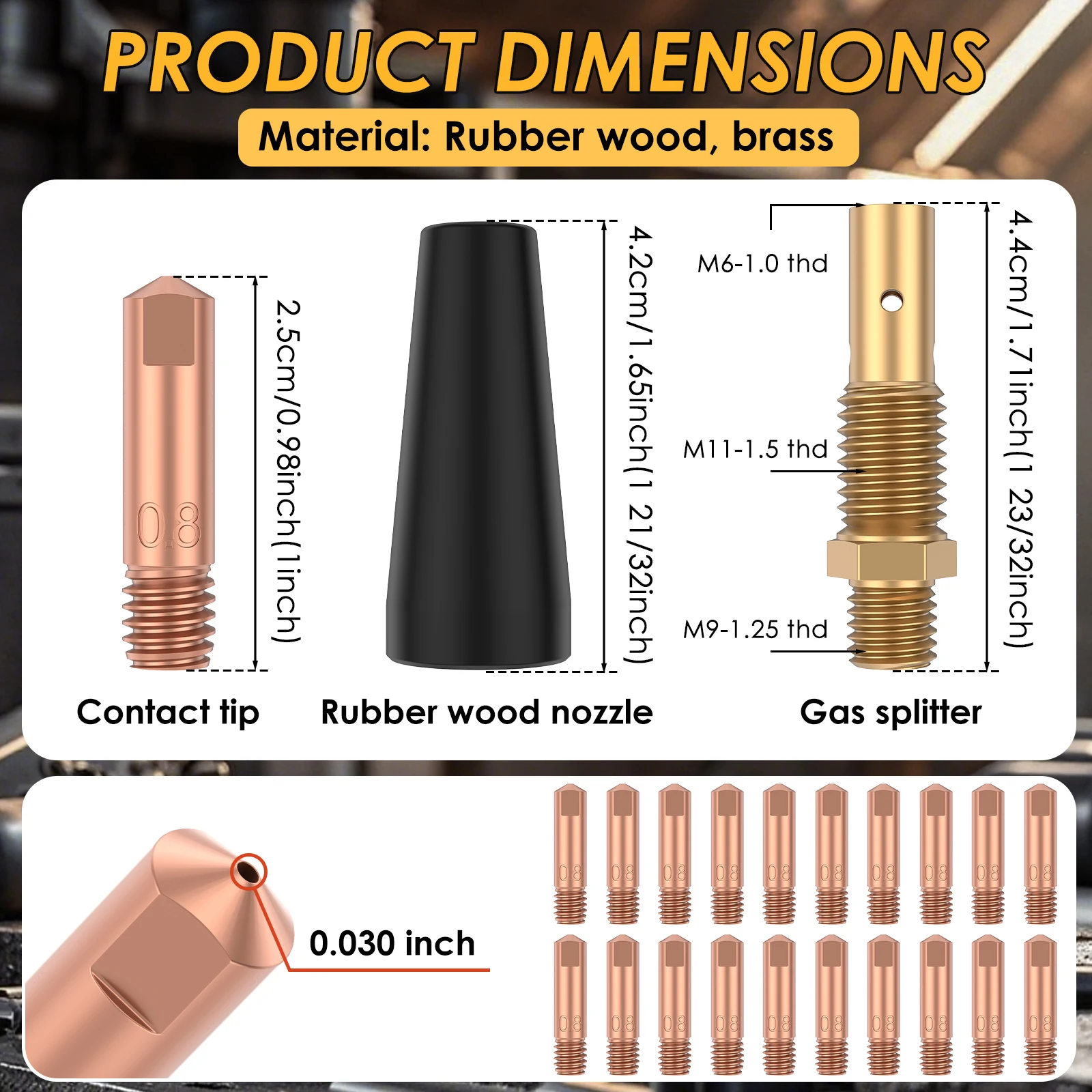Gasless Mig Welding Nozzle Contact Tips Kit 24PCS Anti Spatter Heat Resistant Flux Core Torch Parts for Lincoln Magnum 100L Shop
