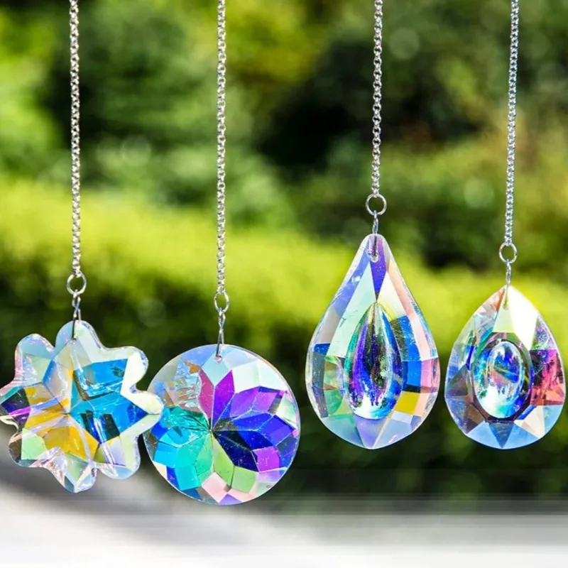 4pcs Crystal Light Catcher Hanging Window Indoor Rainbow Maker Prism Home Garden Decorative Light Ornament