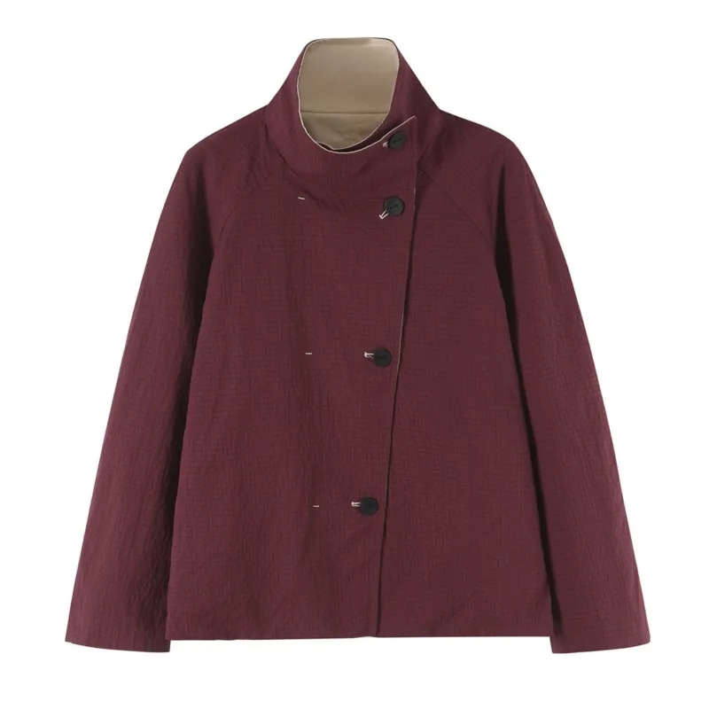 Women's Reversible Short Trench Coat New 2026 Autumn High-Neck Long Sleeve Double-Breasted Woman Winter Jacket Chic Female Coats