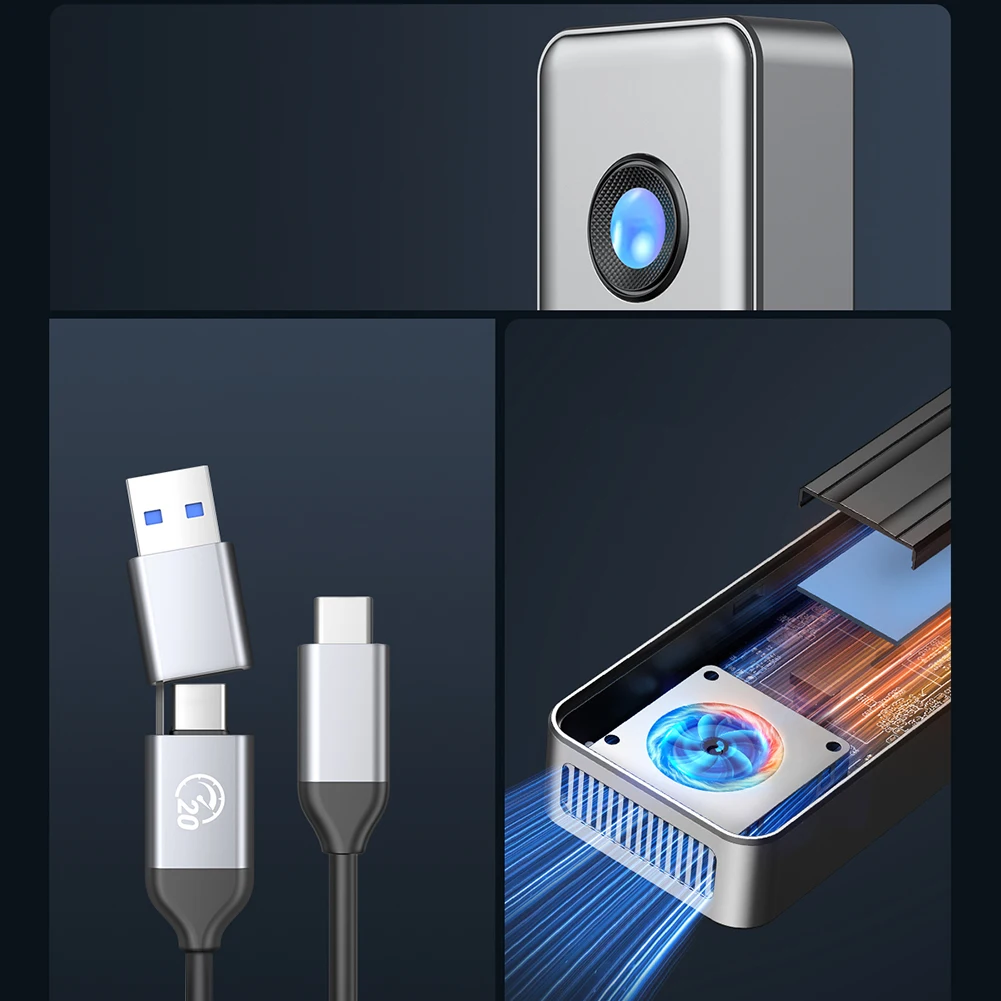 RGB 40Gbps USB4 SSD Enclosure 8TB M.2 NVMe SSD เคสพัดลมทำความเย็นกล่องสถานะทึบเข้ากันได้กับ Thunderbolt 3/4