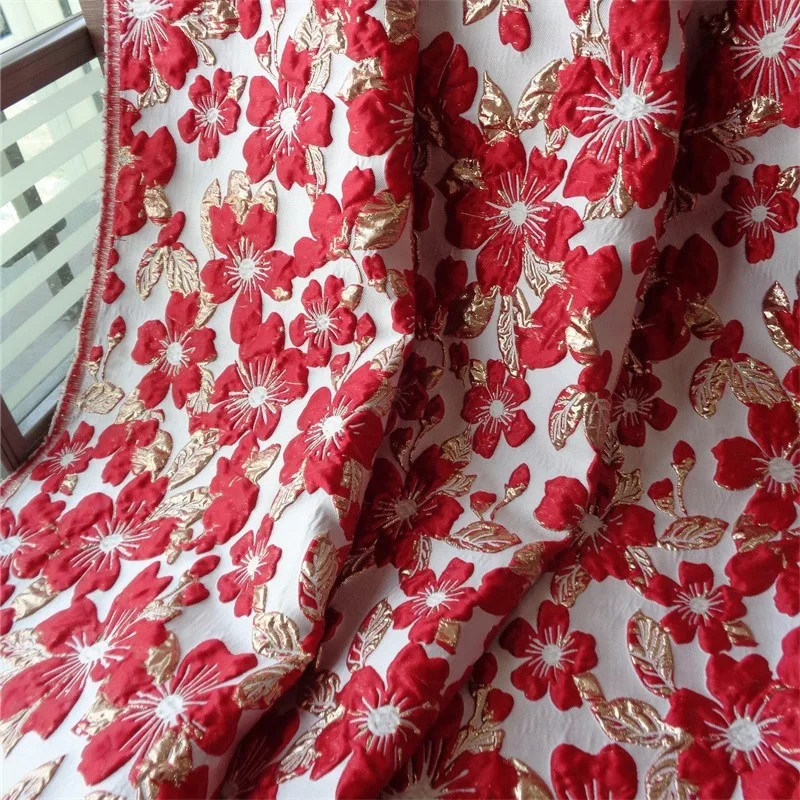 Woven gold embossed bubble three-dimensional Bauhinia flower jacquard women's dress fabric color-woven large