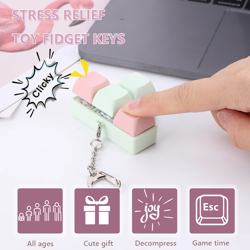 Finger Keyboard Fidget Toys 4 Keys Keyboard Clicker Toy Decompress Fingertip Keychain Finger Calming Keychain Stress Relief Toy