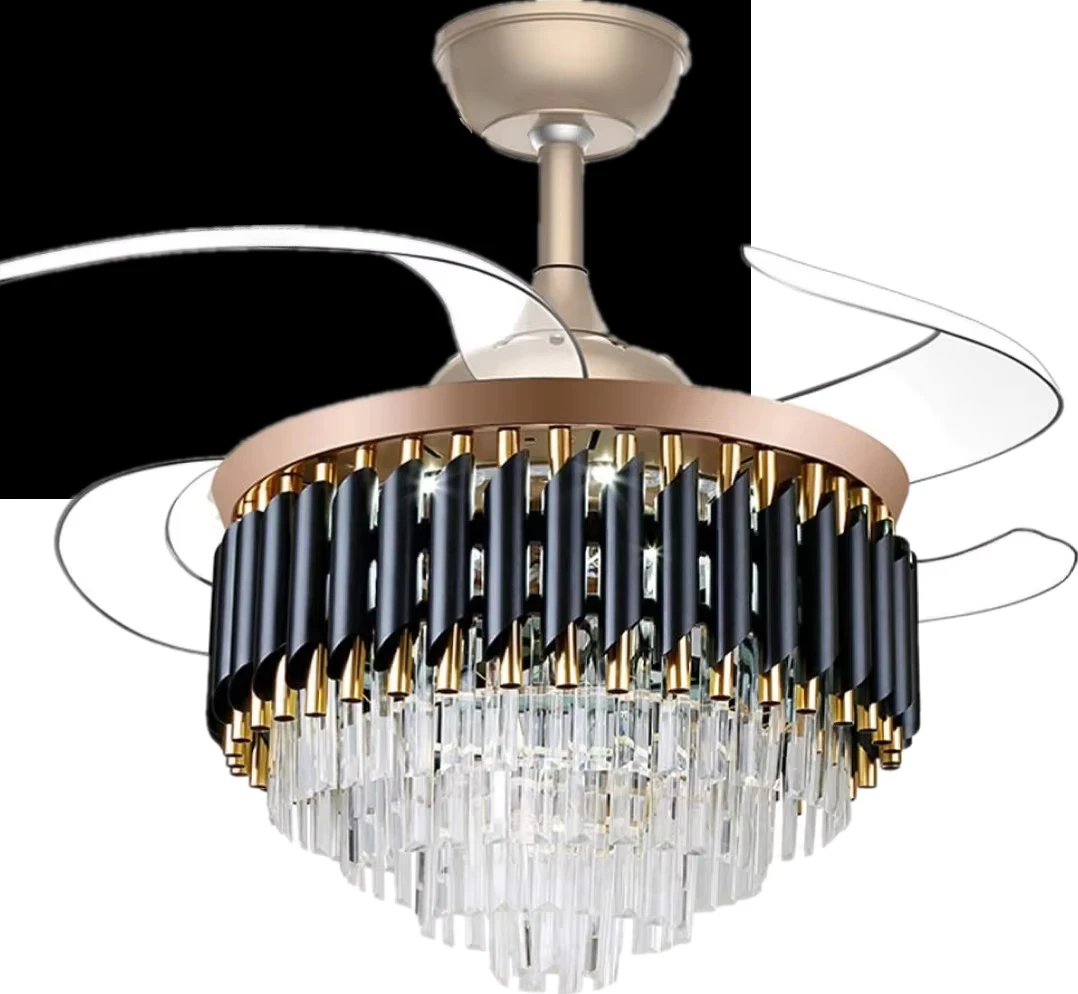 Crystal Remote Control Ceiling Fan Light 220v Decorative No Home LED Designer Round Tricolor 42 Inch Modern